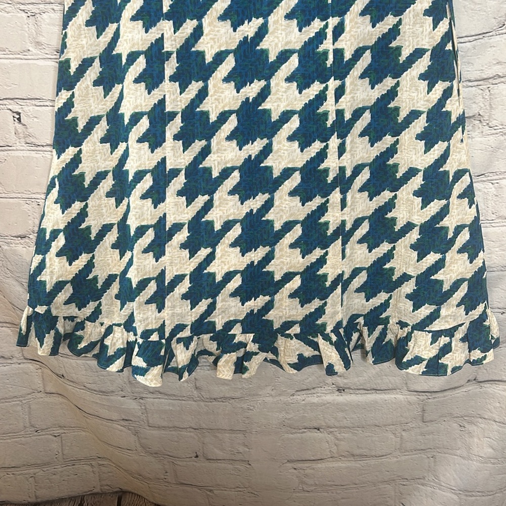 Coach Teal Blue Cream Houndstooth Ruffle Dress Size 2 Brand New W/Tags - Picture 13 of 16